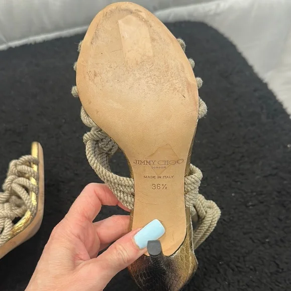 Jimmy Choo Gold and Cream Sandals with Luxurious Design